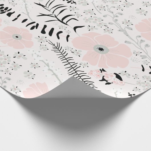 Blume Rosa Schwarzes Botanisches Muster Geschenkpapier (Ecke)