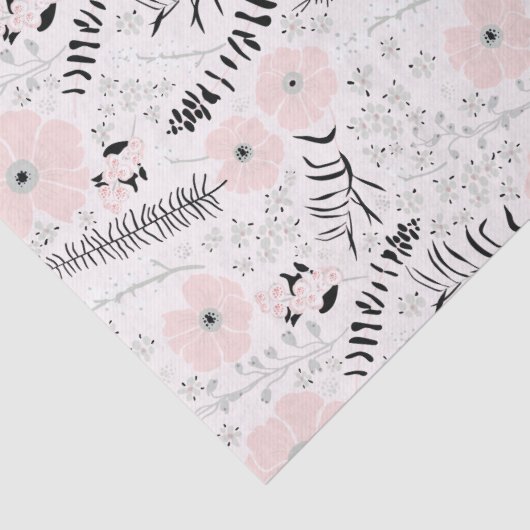 Blume Rosa Schwarzes Botanisches Muster Seidenpapier (Detail)