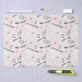 Blume Rosa Schwarzes Botanisches Muster Seidenpapier (Handwerk)