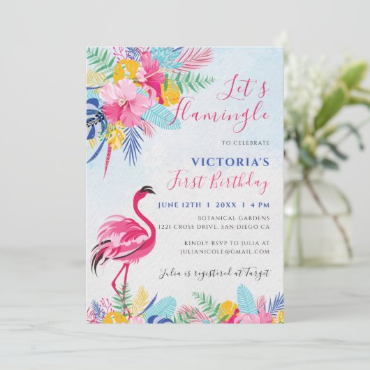 Blume Rosa tropischer Wildwald Geburtstag Einladung (Stehend Vorderseite)