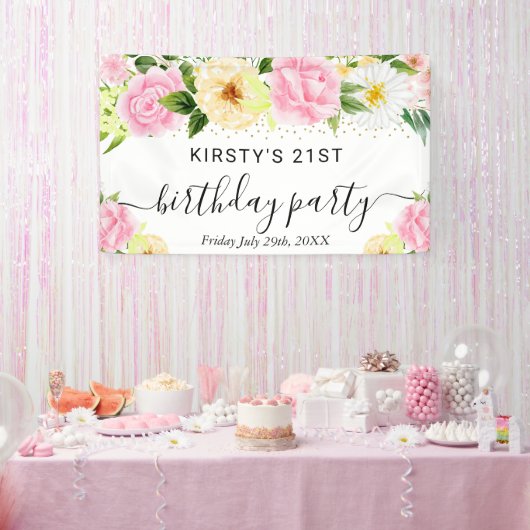 Blume Rosa und Gelb Boho Geburtstag Willkommen Banner (Party)