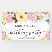 Blume Rosa und Gelb Boho Geburtstag Willkommen Banner (Horizontal)