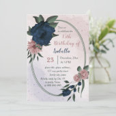 Blume rosa und marinefarben geometrischer Geburtst Einladung (Stehend Vorderseite)
