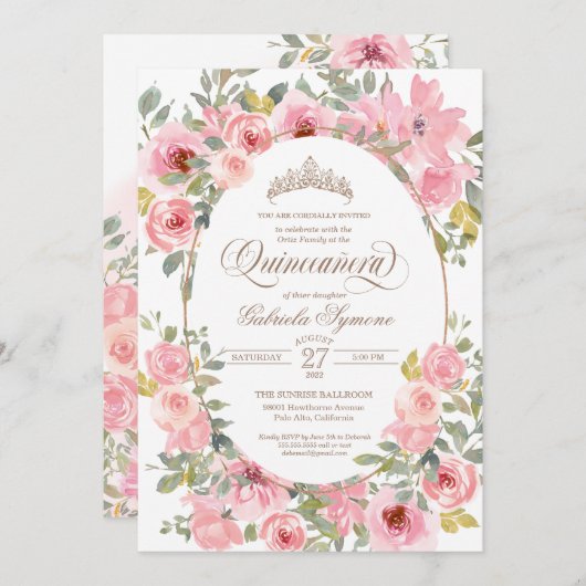 Blume Rosa und Rot Wasserfarben Blumenkohle Einladung (Vorne/Hinten)