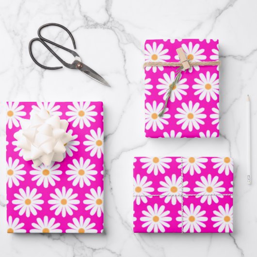 Blume Rosa und Weiße Daisy Geschenkpapier Set (Vorderseite)