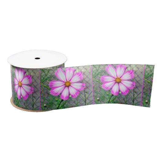 Blume Rosa und Weißkosmos Satinband (Spule)