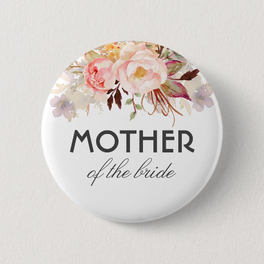 Blume Rosa Wasserfarbe Rosa Hochzeit Button (Vorderseite)