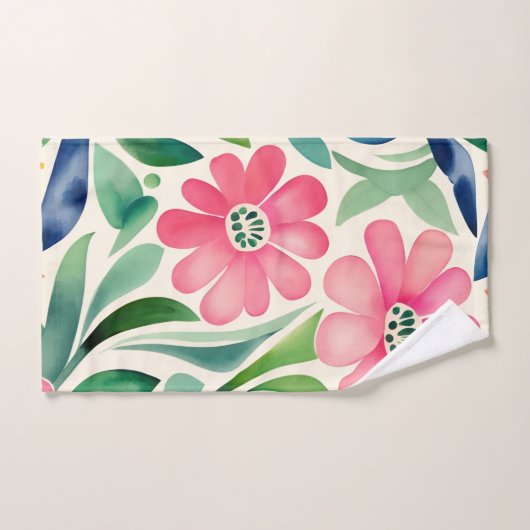 Blume Rosa Wasserfarben Art Badhandtuch Set (Handtuch)