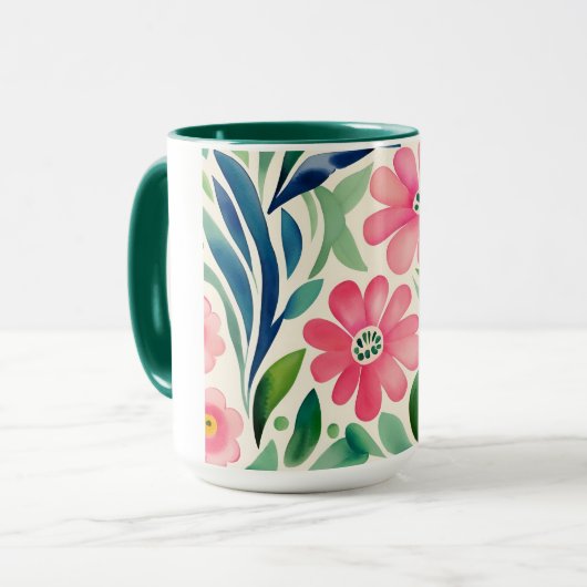 Blume Rosa Wasserfarben Art Tasse (Vorderseite Links)