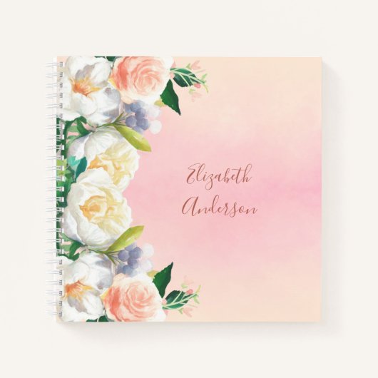 Blume Rosa weiße Bezeichnung Notizblock (Vorderseite)