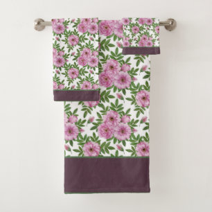 Blume Rose Blätter Rosa Grün Badhandtuch Set