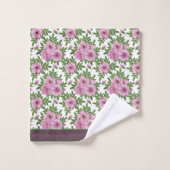 Blume Rose Blätter Rosa Grün Badhandtuch Set (Waschlappen)