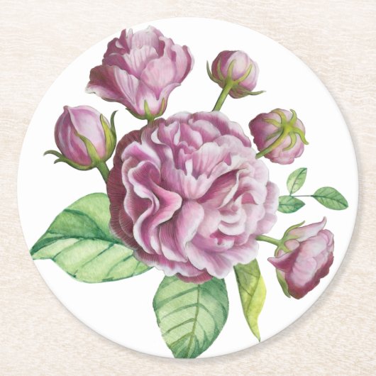 Blume Rose Camellia Runder Pappuntersetzer (Vorderseite)