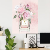 Blume Rose Elegantes Parfüm Flasche Monogramm Poster (Heimbüro)