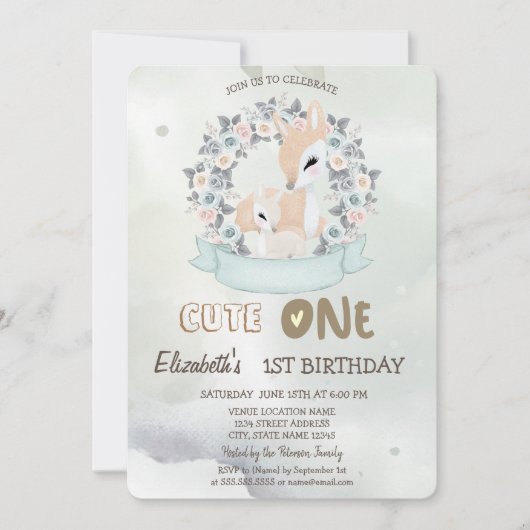 Blume-Rose für Wasserfarben 1. Einladung (Vorderseite)