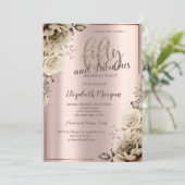 Blume Rose Gold 50. Geburtstagsparty Einladung (Stehend Vorderseite)