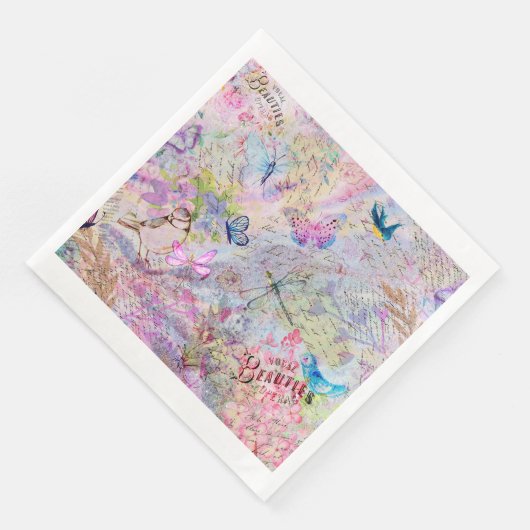 Blume Rose Gold Decoupage Birds Butterfly Script Serviette (Ecke)