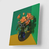 Blume | Rose in Vase Quadratische Wanduhr (Winkel)