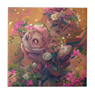 Blume Rose rosa orange grüne digitale Kunst Fliese