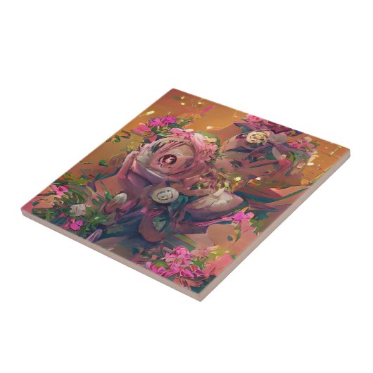 Blume Rose rosa orange grüne digitale Kunst Fliese (Seite)