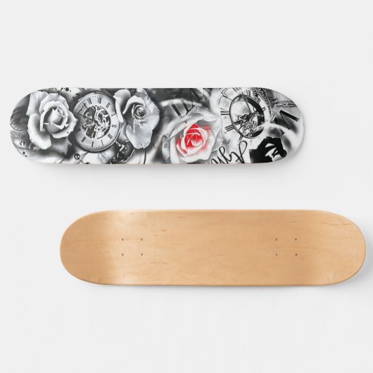 Blume Rose Uhr Geburtskind Skateboard (Horizontal)