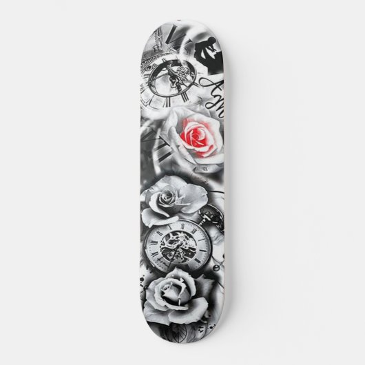 Blume Rose Uhr Geburtskind Skateboard (Vorderseite)