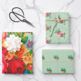 Blume, Rose und Bluebirts Geschenkpapier Set
