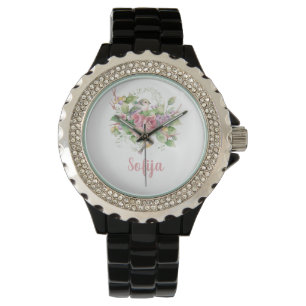 Blume Rose Wasserfarbe Armbanduhr