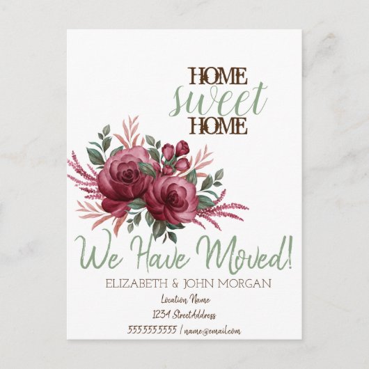 Blume Rose Zuhause Sweet Zuhause Ankündigungspostkarte (Vorderseite)