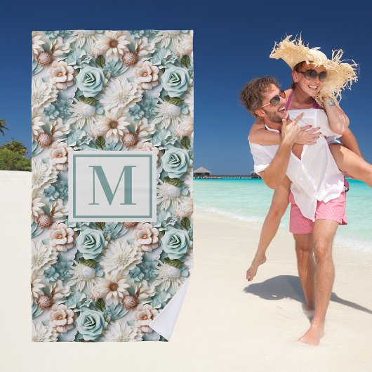 Blume rostgrüne Creme Strandtuch