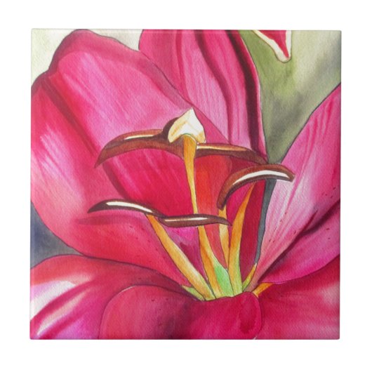 Blume Rot Alert Lily Aquarell Fliese (Vorderseite)