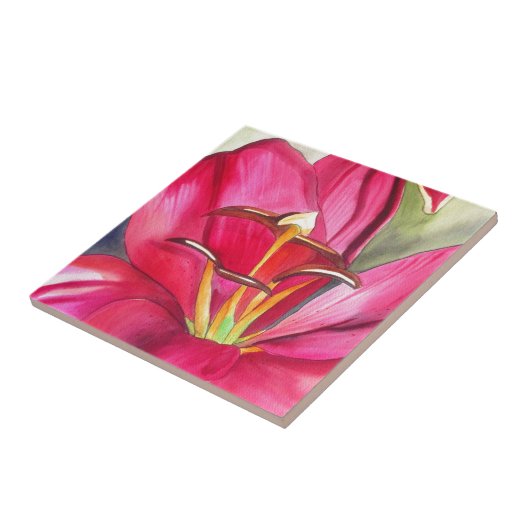 Blume Rot Alert Lily Aquarell Fliese (Seite)