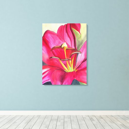 Blume Rot Alert Lily Aquarell Leinwanddruck (Insitu (Holzboden))