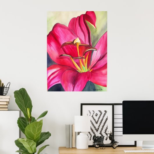 Blume Rot Alert Lily Aquarell Poster (Heimbüro)