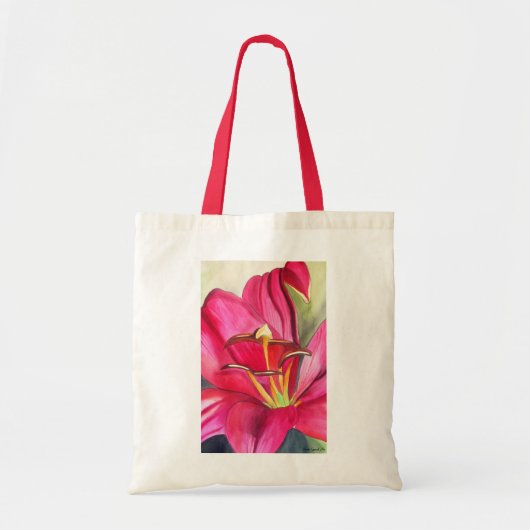 Blume Rot Alert Lily Aquarell Tragetasche (Vorne)