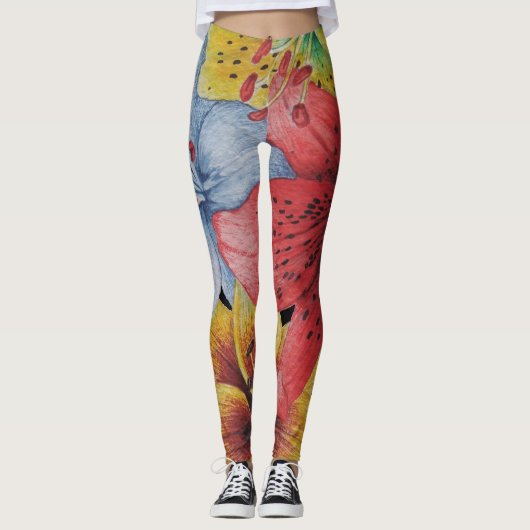 Blume Rot-Blau-fett Blumenmuster Leggings (Vorderseite)