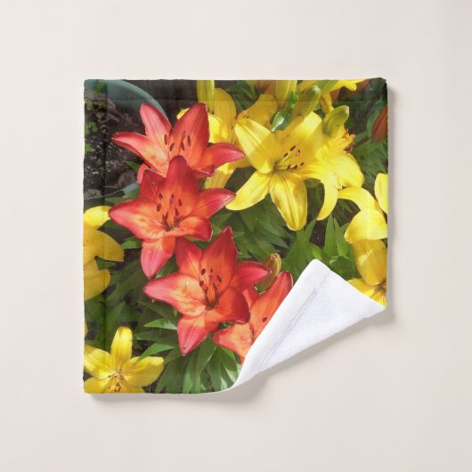 Blume Rot-Gelb-Lilly-Set Badhandtuch Set (Waschlappen)
