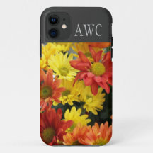 Blume, rot, gelb und orange, farbig, monogramm