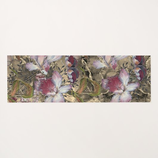 Blume Rot, Gold, Grüne Elegante Yoga Mat Yogamatte (Rückseite (Horizontal))