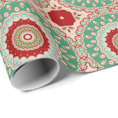 Blume Rot, Grün und Aqua Kaleidoskop Geschenkpapier (Rolleneckpunkt)