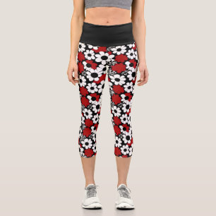 Blume rot, schwarz und weiß capri leggings