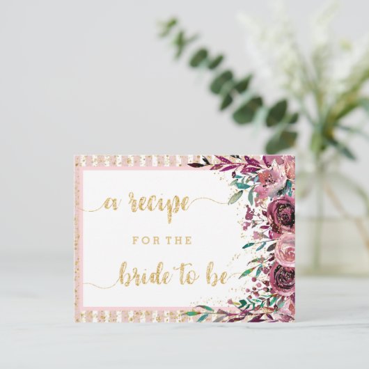 Blume Rot Streifen Brautparty Rezept Karte (Stehend Vorderseite)