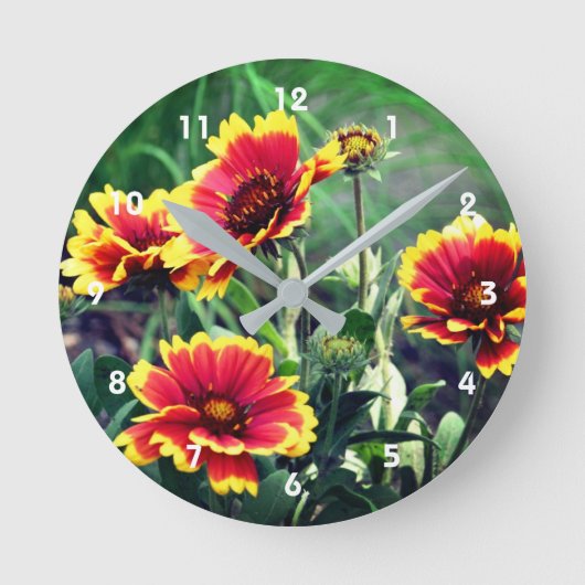 Blume Rot und Gelb Gaillardia Blanket Runde Wanduhr (Vorderseite)