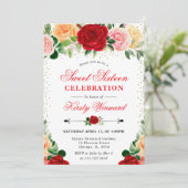 Blume Rot und Gelb Rosen Süß 16 Einladung (Stehend Vorderseite)