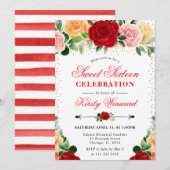 Blume Rot und Gelb Rosen Süß 16 Einladung (Vorne/Hinten)