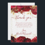 Blume Rot und Gold zum Geburtstag Dankeskarte<br><div class="desc">Elegante Watercolor Rot und Gold Blume mit weißem Blumenhintergrund.</div>