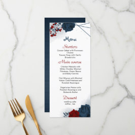 Blume Rot und Marine Hochzeit Menükarte
