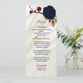 Blume Rot und Marine Hochzeit Menükarte (Stehend Vorderseite)