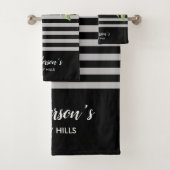 Blume Rot und Rosa, schwarze graue Streifen Badhandtuch Set (Insitu)