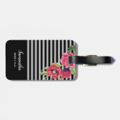 Blume Rot und Rosa, schwarze graue Streifen Gepäckanhänger (Rückseite horizontal)